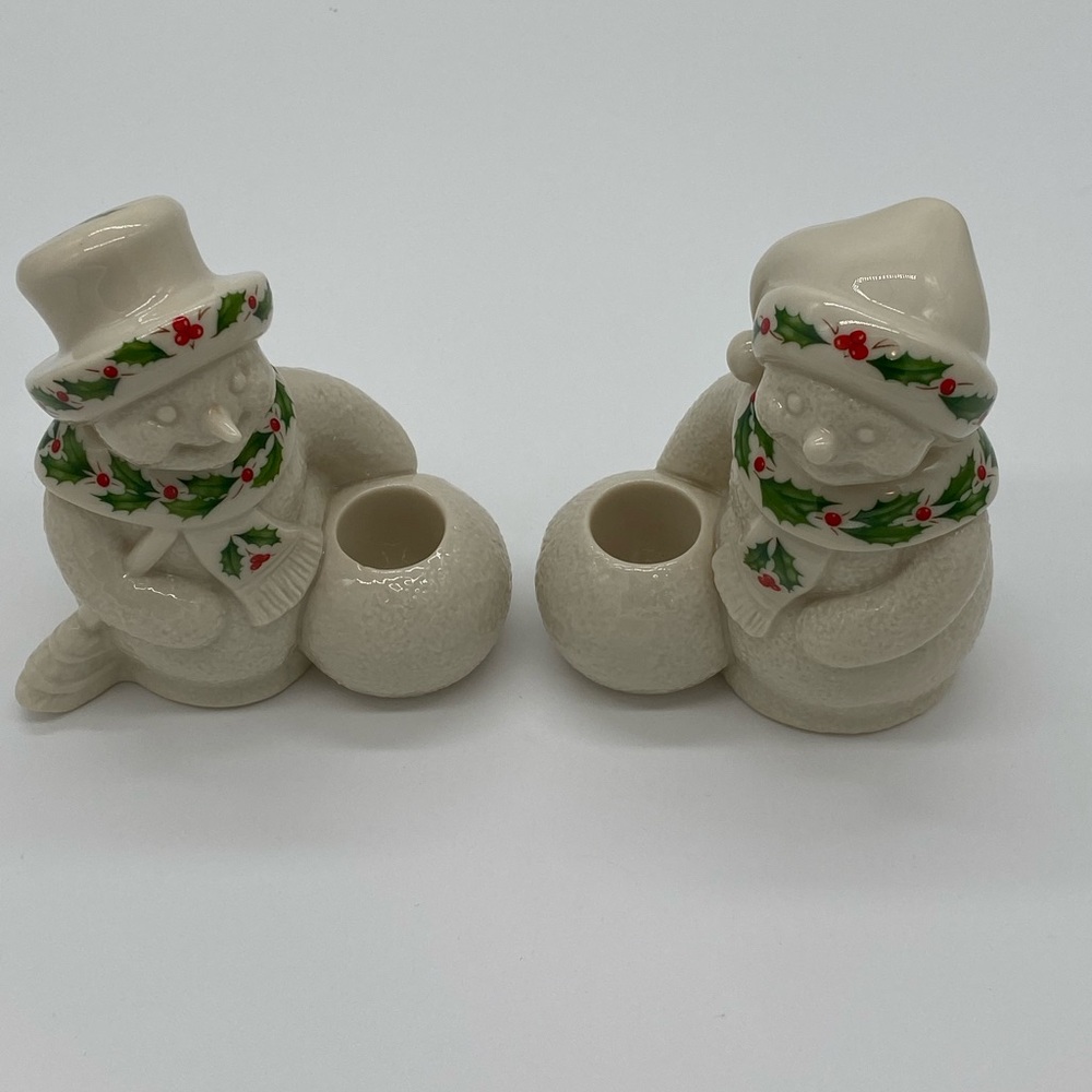 Lenox Holiday Mr & Mrs Snow People Candle Sticks Holders